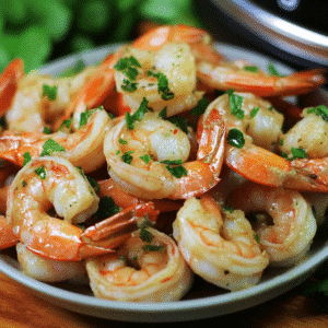 instant pot recipes shrimp closeup with garlic butter and herbs