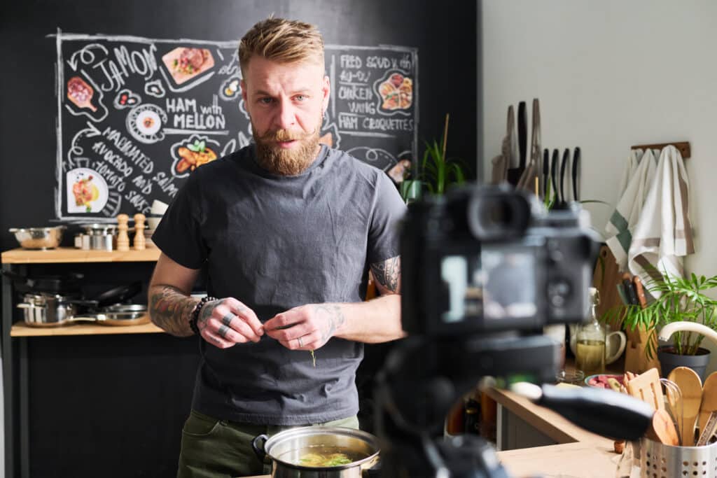 Chef David Hammond explaining a one-pot recipe in front of the camera