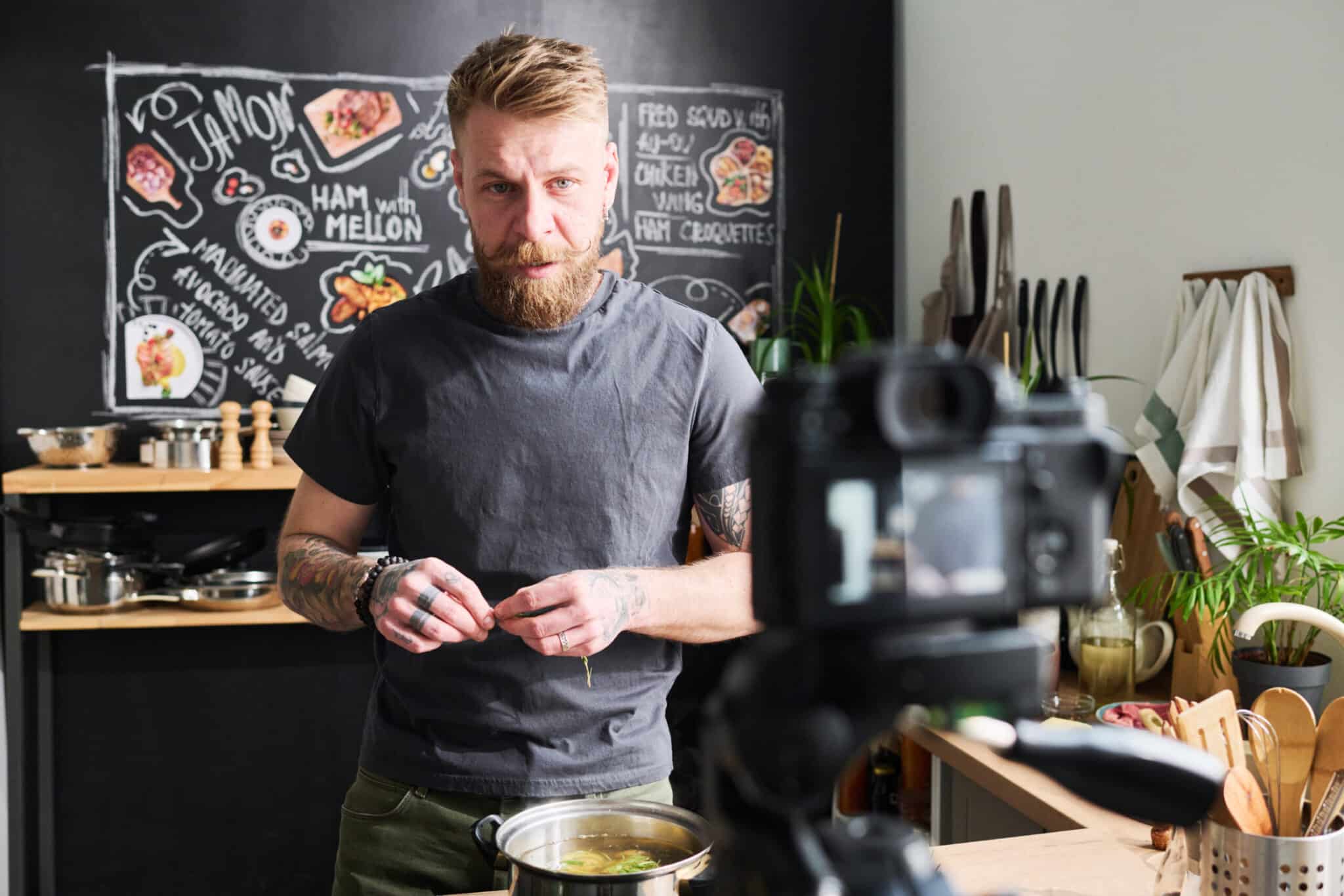 Chef David Hammond explaining a one-pot recipe in front of the camera