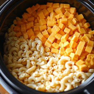 slow cooker mac n cheese with Velveeta before cooking