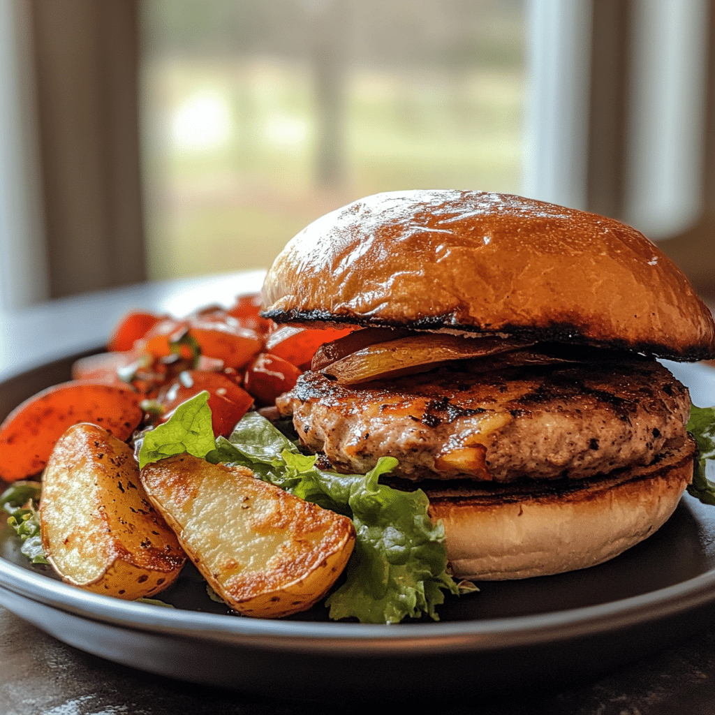 Air fryer frozen turkey burger with red potato wedges