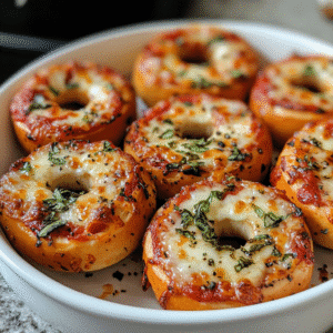 Bagel pizzas air fryer recipe close-up