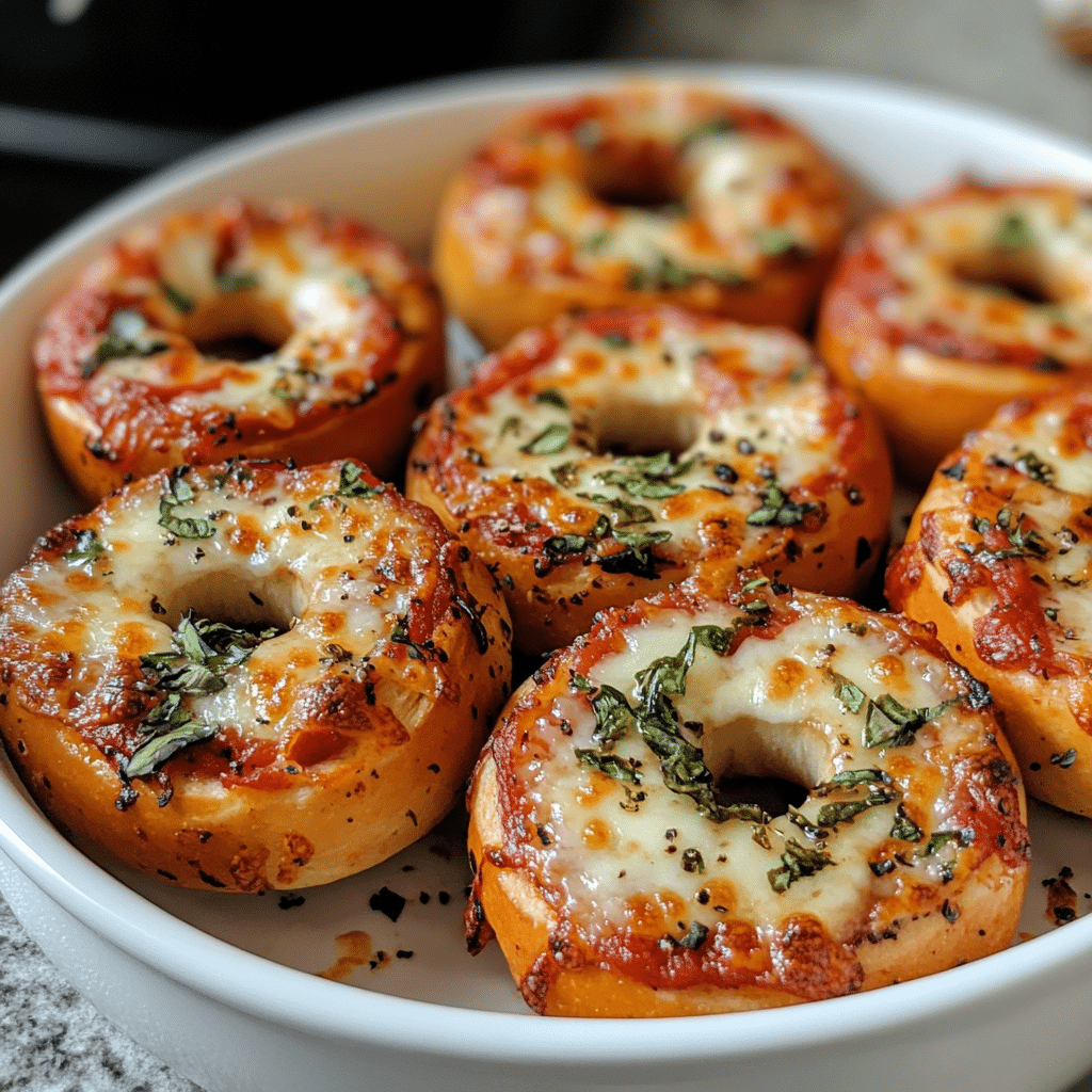 Bagel pizzas air fryer recipe close-up