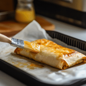 brushing chimichanga with oil before placing in air fryer