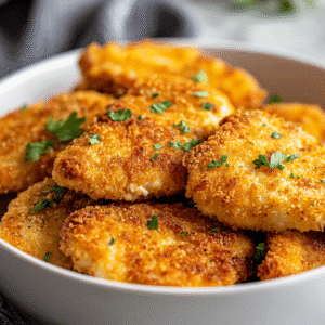 chicken cutlet air fryer recipe with crispy golden crust served fresh on a plate