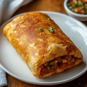 Reheat chimichanga in air fryer to crispy perfection on a white plate