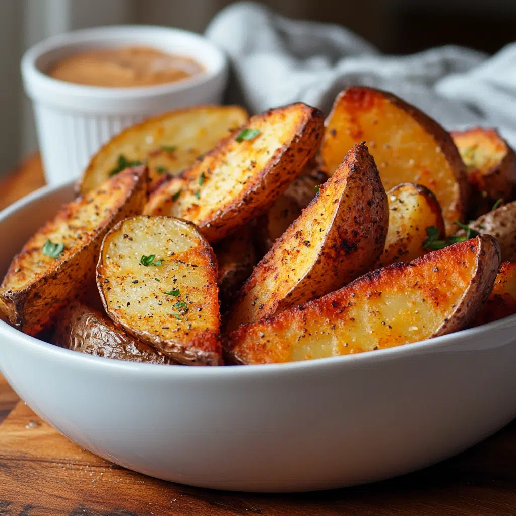 Red potato wedges air fryer recipe in white bowl