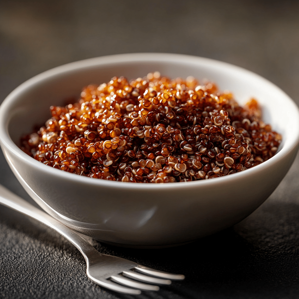 Fluffy red quinoa Instant Pot close-up in serving bowl
