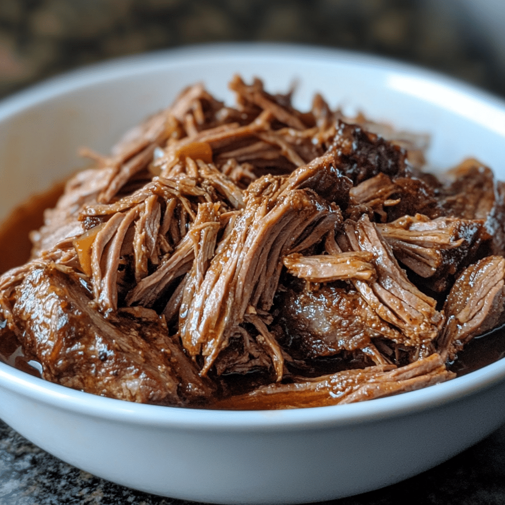 Shredded slow cooker tri tip in bowl
