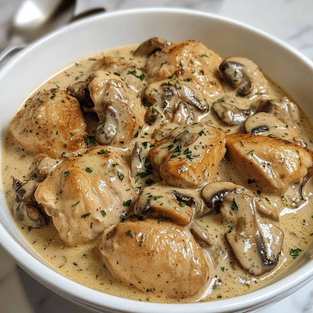 Homemade creamy beef and bowtie pasta in a white bowl, garnished with freshly chopped parsley. The dish features tender farfalle pasta coated in a rich Alfredo sauce with seasoned ground beef.