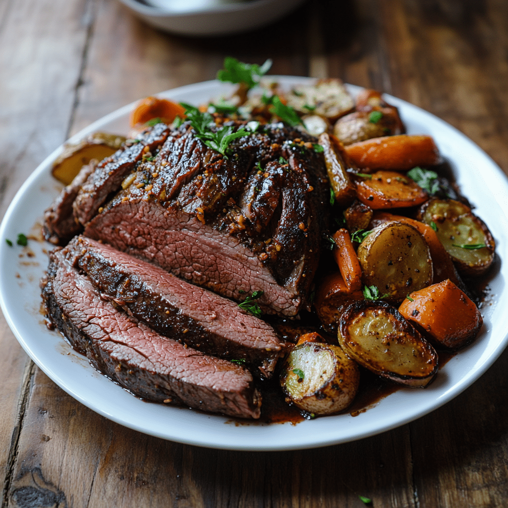 Slow cooker tri tip sliced with vegetables