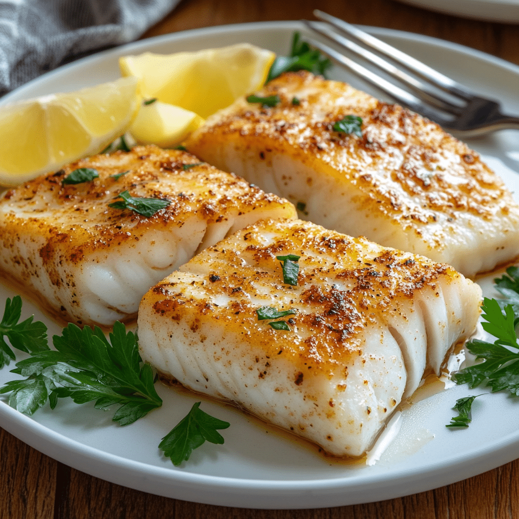Cod air fryer recipe served with lemon and parsley